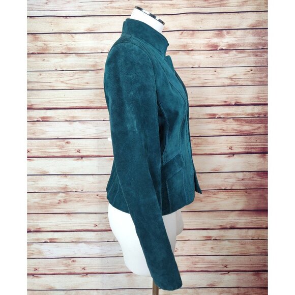 Classiques Entier Emerald Green Suede Mandarin Collar Jacket - Picture 2 of 9